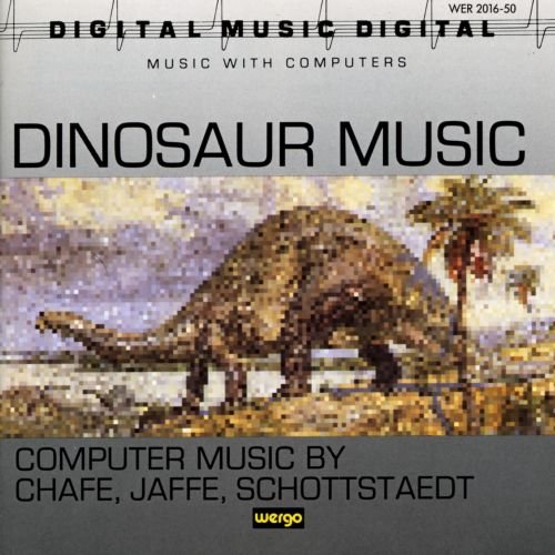 "Dinosaur Music" CD cover featuring a pixelated dinosaur image with text overlays.