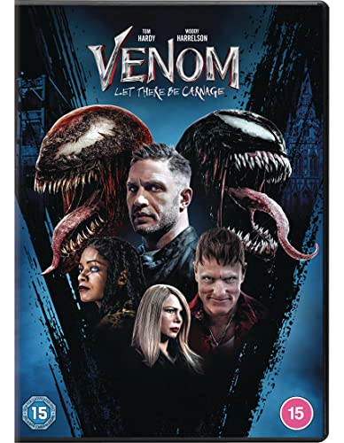 “Venom: Let There Be Carnage” DVD cover with characters and symbiote imagery.