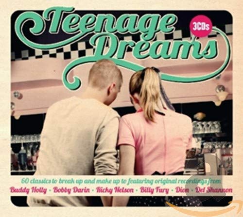 CD cover: Couple at diner, checkered background, "Teenage Dreams" title.