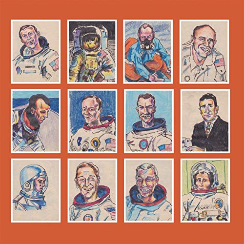 CD cover with a grid of twelve hand-drawn portraits of astronauts.