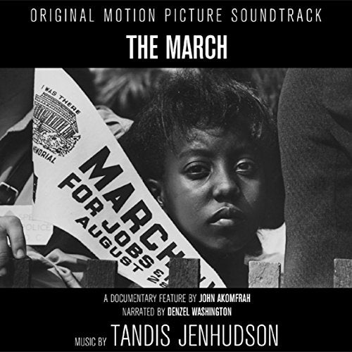 "Black and white album cover featuring a child holding a 'March for Jobs' sign."
