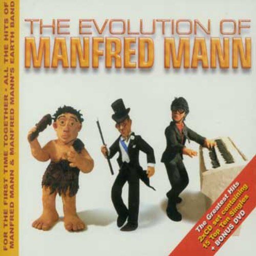 "CD cover with three figurines depicting evolution, against a white background."