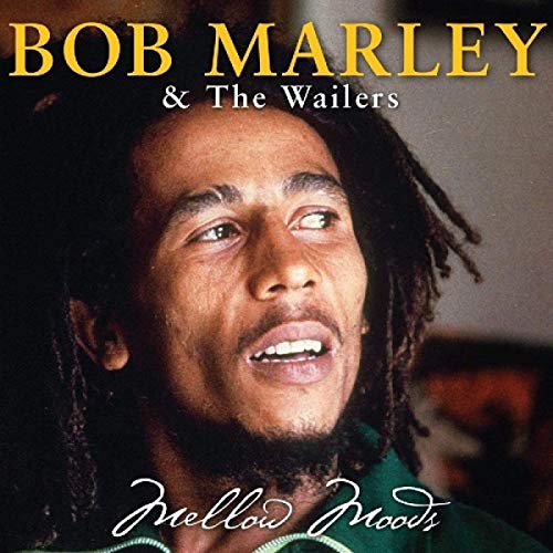 Bob Marley portrait on “Mellow Moods” CD cover, close-up, warm tones.