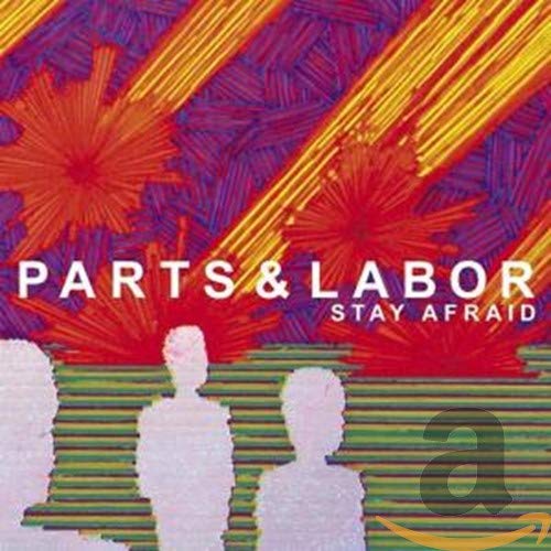 CD cover for Parts & Labour’s “Stay Afraid” with abstract art and figures.