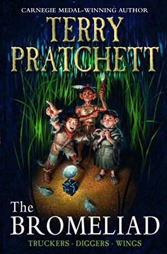"The Bromeliad Trilogy" book cover featuring three children and a gnome in a dark setting.
