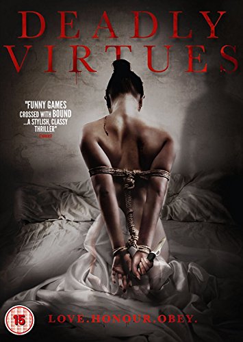 DVD cover for "Deadly Virtues" showing a bound woman on a bed.