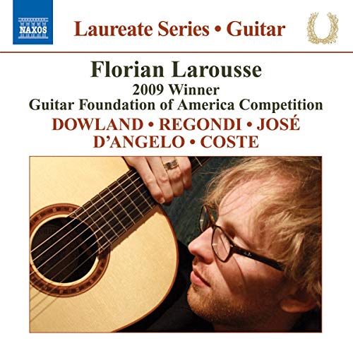 Guitarist Florian Larousse playing a classical guitar, CD cover art.