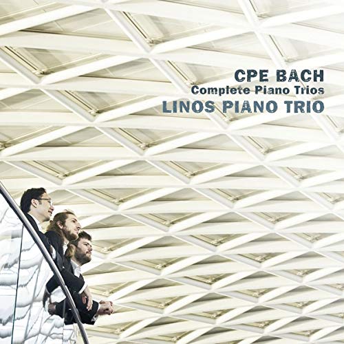 CD cover featuring three men on a staircase, with text "CPE Bach Complete Piano Trios".