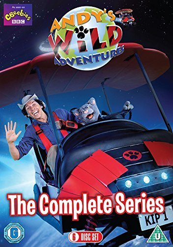 "Cover art for 'Andy's Wild Adventures' DVD featuring a man and koala in a flying vehicle."