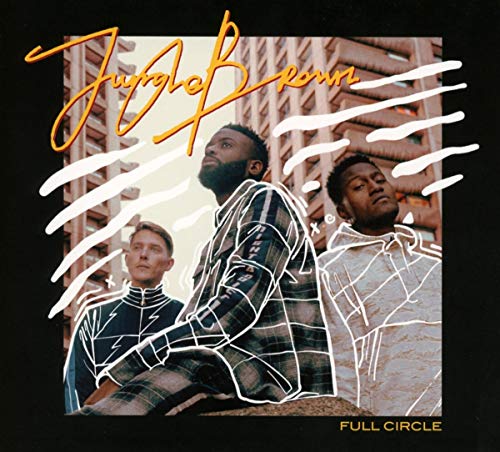 Album cover with three men outlined in white, against a brick wall background.