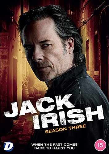 DVD cover for "Jack Irish: Season 3" featuring Guy Pearce in a dark alley.