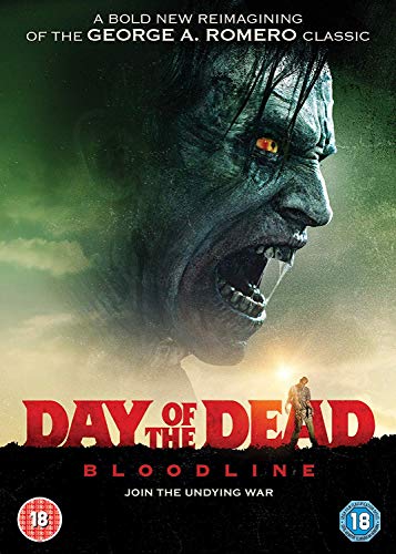 DVD cover for "Day of the Dead: Bloodline" featuring a zombie face.