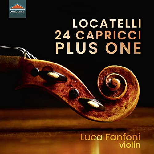 CD cover featuring a close-up of a violin scroll and the text “Locatelli 24 Capricci.”