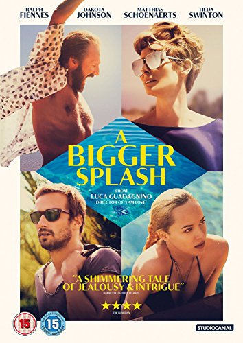 DVD cover for A Bigger Splash featuring four actors and a blue pool graphic.