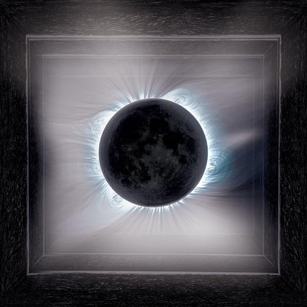 Solar eclipse viewed through a square, dark frame; album artwork.