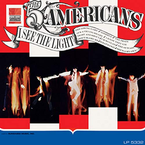 Vinyl album cover with red, white, and blue design and band image.