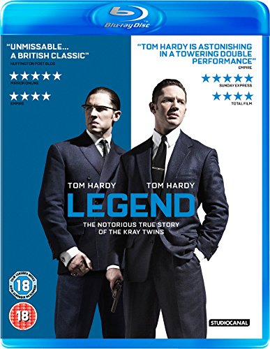 Legend" Blu-ray cover featuring Tom Hardy portraying twin gangsters.