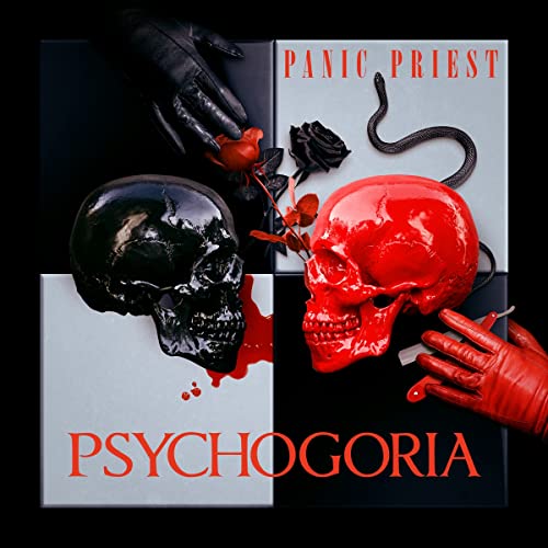 Album cover with skulls, roses, snake, and hands in red and black.