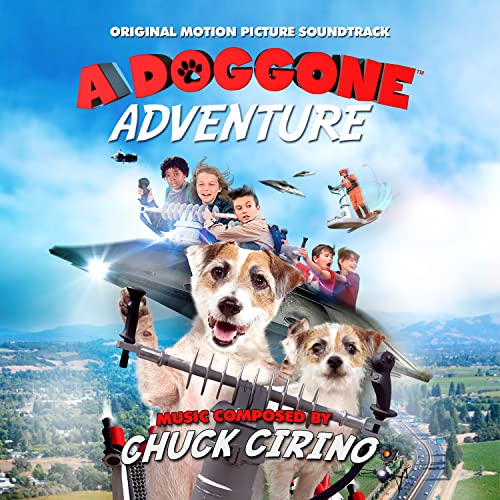 CD cover for "A Doggone Adventure" soundtrack by Chuck Cirino, featuring dogs and children.