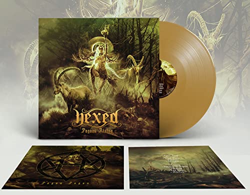Gold vinyl record with cover art depicting a forest and mythical figures.
