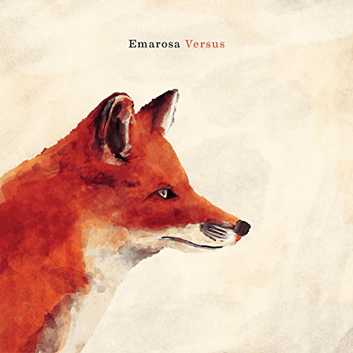 Watercolor image of a red fox's head on a beige background with "Emarosa Versus" text.
