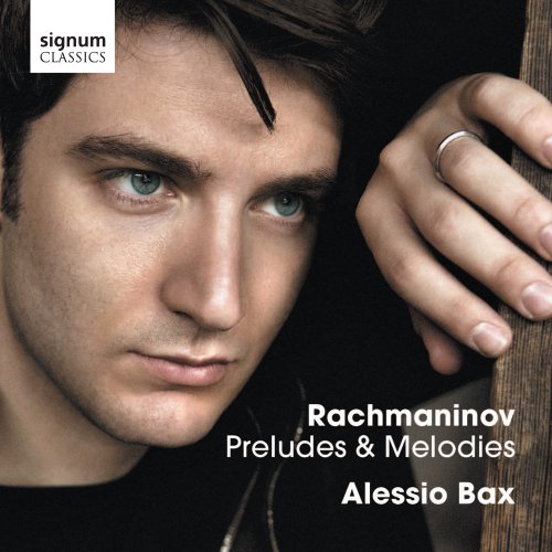 CD cover featuring pianist Alessio Bax, with text “Rachmaninov Preludes & Melodies”.