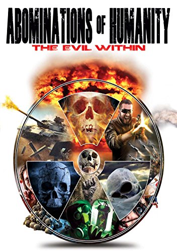 DVD cover with a circular collage of skulls, war scenes, and a man with guns.