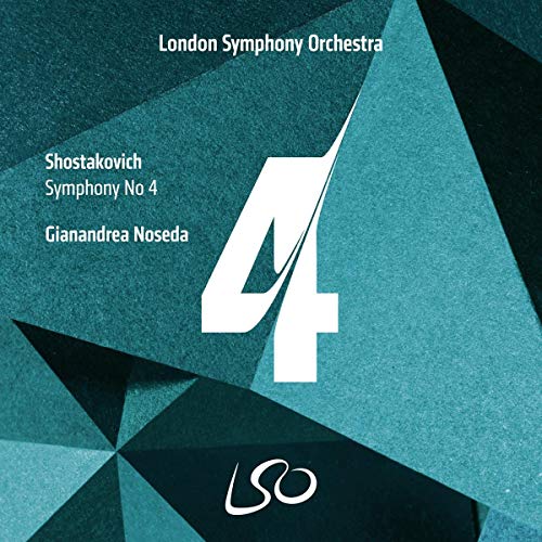 CD cover for Shostakovich’s Symphony No. 4, featuring a large white “4”.