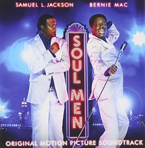 "Album cover featuring two men in white suits with a 'soulmen' sign."