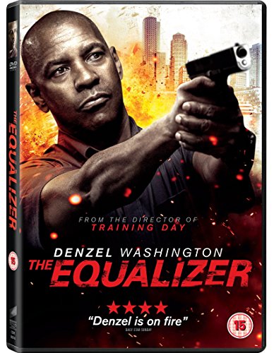 "DVD cover featuring Denzel Washington holding a gun with a fiery cityscape background."