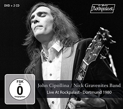 Black-and-white image of a man playing guitar, with text overlay describing the album.