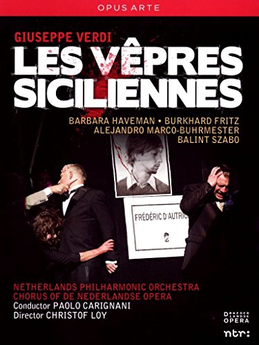 "Opera DVD cover featuring 'Les Vêpres Siciliennes' with performers and conductor information."