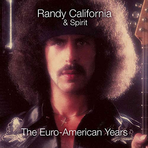 The image depicts a CD cover featuring Randy California, a man with an afro, wearing a black leather jacket. Alt text: Man with afro and leather jacket on CD cover.