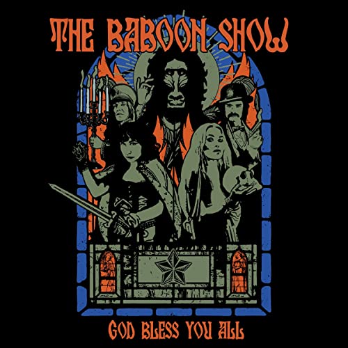 CD cover: group portrait in stained-glass style, dark and dramatic.