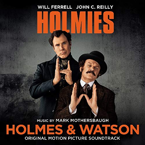 "Orange vinyl record with black album cover featuring two men in Victorian attire."
