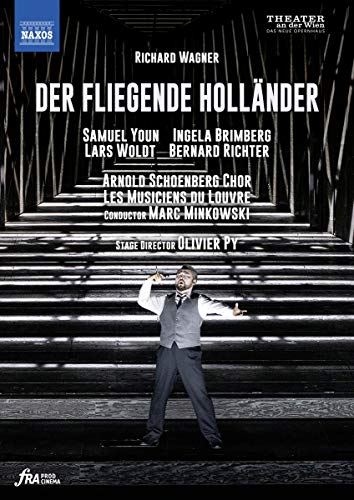 DVD cover for "Der Fliegende Holländer" with a man standing on stage steps.