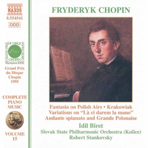 CD cover featuring a portrait of Chopin, with text describing the music contents.