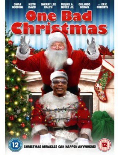 DVD cover for "One Bad Christmas" featuring Santa and a man with lights.