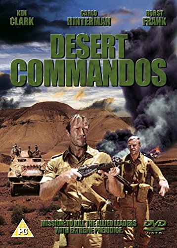 DVD cover for "Desert Commandos" featuring soldiers in a desert landscape.