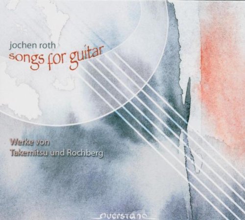 "CD cover with watercolor design, white guitar strings, and 'songs for guitar' text."