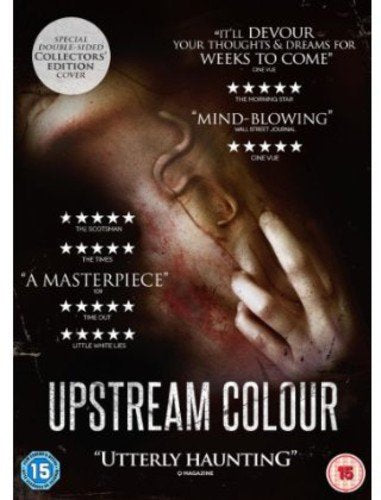 DVD cover for "Upstream Colour" with a close-up of entwined hands.