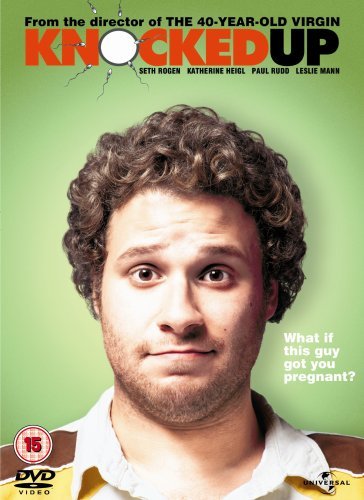 DVD cover for "Knocked Up" featuring Seth Rogen’s portrait and sperm illustration.