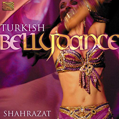 Bellydancer in purple and gold costume, album cover for Turkish Bellydance CD.