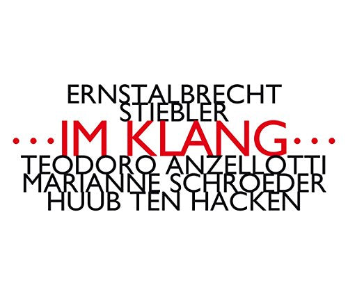 "CD cover with 'IM KLANG' in red text surrounded by names on a white background."