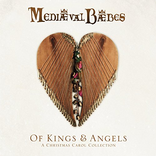 "Album cover featuring a heart-shaped harp with the title 'Mediaeval Babes' and 'Of Kings & Angels'."