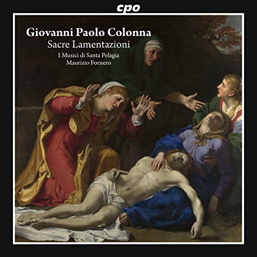 A CD cover with a painting of mourning figures around a dead man on dark background.