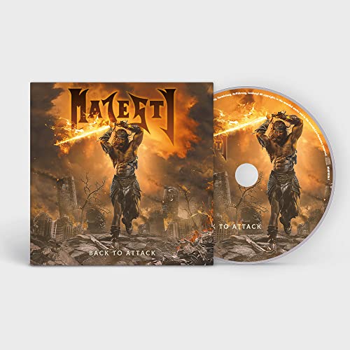 “Majesty - Back To Attack” CD case and disc with warrior illustration.