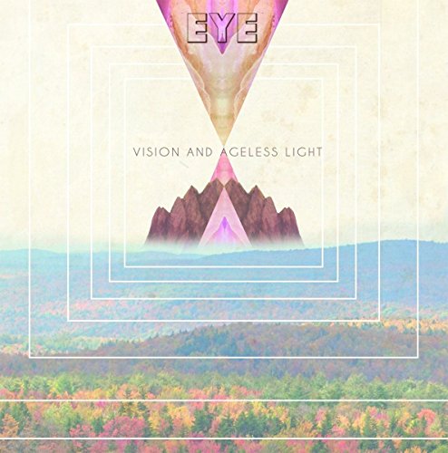 "Album cover featuring a mirrored hourglass shape over a mountainous landscape."