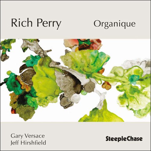Album cover with abstract green shapes on white background, featuring artist and title.