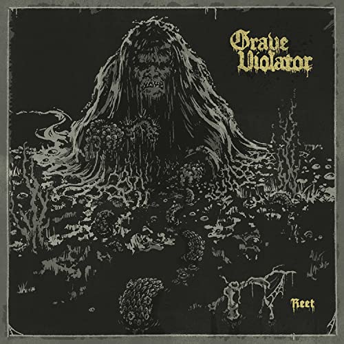 Dark album cover featuring a ghostly figure amidst overgrown foliage.